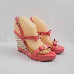 White House Black Market Coral Pink High Wedges with Gold Amarie 8.5